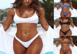 Sexy Women Triangle Padded Bra Pushup Throng Swimwear Bikini Solid White Black Blue Brown Swimsuit Bathing Suit Swimwear Halter T6637646