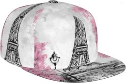 Ball Caps Eiffel Tower Cherry Blossoms Pattern Flat Bill Hat Unisex Snapback Baseball Cap Hip Hop Style Visor Blank Adjustabl