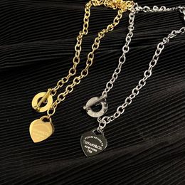 Designer Luxury Fashion Heart Love Necklace Choker Cuban chain 925 Silver Plated 18K Gold Plated Stainless Steel Letter Necklaces For Women Jewellery Gift