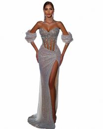 gorgeous Evening Dr Mermaid Formal Ocn Dres Sweetheart Lace Beads Side Split Court Gown Prom Dr Vestido De Noite j8zJ#