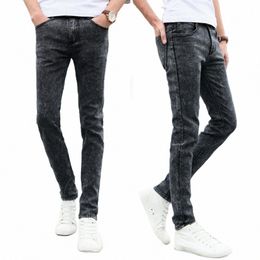 simple Skinny Jeans Zipper Butt Fly Dring Up Comfy Teenager Slim Fit Pencil Jeans u57R#