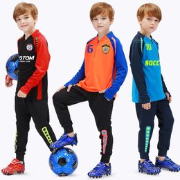 Kids High Quality Soccer Tracksuits Comfortable Training Tracksuit Uniforms Half Zip Boys Football With Pockets 240318