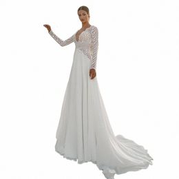 new Bride Dres Sexy V Neck Lg Sleeves Bohemian Lace Bridal Gowns Backl Summer Chiff Mariage Boho Wedding Dr A7vS#
