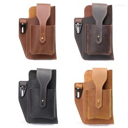 Waist Bags Men Leather Phone Belt Bag Pack Holster Portable Pouch Retro Wallet For CASE Casual Outdoor Sport