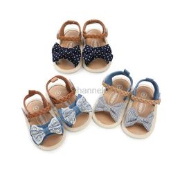 Sandals Infant Baby Shoes Girl Flats Sandals Soft Sole Anti-Slip Summer Bowknot Dot Stripe Lace Crib Shoes Newborn First Walker Hot Sale 240329
