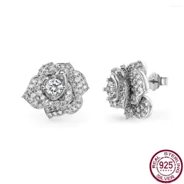 Stud Earrings 2024 Fashion S925 Pure Silver Ear Studs Women's Rose Style Zircon Inlaid Exquisite Design Sense Wedding Jewelry