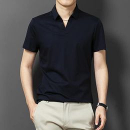 Summer Thin Men Solid Short Sleeve Polo Shirts Korean Clothes Fashion Male Tshirt Basic Breathable Sports Loose Casual Tops 240329