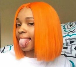 Cheap 150 Density 14inch Short Bob Lace Front Wig Brazilian Fiber Synthetic Hair Lace Wig Orange Color Middle Part Heat Resistant6076678