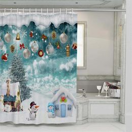 Shower Curtains Snowman Curtain Partition Thickened Bathroom Christmas Decoration