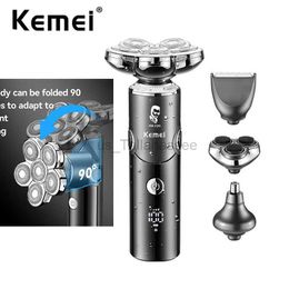 Electric Shavers Kemei Foldable 6 Blades Shaver Detachable Head Electric Rotary Razor IPX7 Waterproof Bald Men Wet Dry Rechargeable Grooming Kit 240329