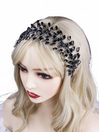 black Rhinestes Headband Wedding Hair Accories for Women and Girls Bride Headdr Guest Head Jewellery Ceremy Tiaras Gifts w088#