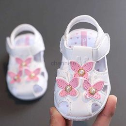 Sandals Summer Kids Shoes Soft Soled Baby Sandals For Girls Closed Toe Bow Beach Shoes Princess Baby Garden Shoes Firstwalkers CSH1430 240329