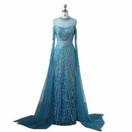 shar Said Luxury Dubai Mermaid Turquoise Evening Dr Cape Sleeves Purple Blue Sage Gold Women Wedding Party Prom Gowns SS205 f682#