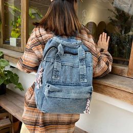 School Bags Backpacks Denim Retro Large Capacity Vacation Travel Students Bookbag Daily Casual Pocket Zipper Solid Colour Trend All-match