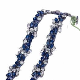 topqueen Navy Blue Rhineste Bridal Belt Crystal Applique Belt Wedding Accories Evening Gown Waist Decorati S437-ML Q10A#