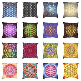 Pillow Sacred Geometry Flower Of Life Throw Case 45 45cm For Living Room Sofa Geometric Mandala Cover Velvet Pillowcase