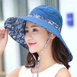 Wide Brim Hats 1Pc Summer Women Sun Hat Double-sided Printing Folding UV Protection Panama Cap Outdoor Beach Sunscreen