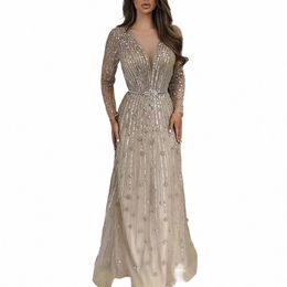 shar Said Luxury Dubai Gold Sier Evening Dr Lg Sleeve Arabic Muslim Formal Prom Dres for Women Wedding Party SS126 z51P#