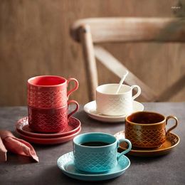 Mugs Sublimation Creative Nordic Reactive Glaze Embossing 240ml Ceramic Porcelain Cups Coffee Mug Set With Saucer