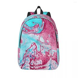 Backpack Men Women Large Capacity School For Student Blue Pink Marble Art Bag