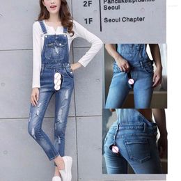 Women's Jeans Invisible Open Outdoor Sex Pants Boyfriend Summer Suspender Casual Loose Hole Denim Jumpsuit Streetwear Baggy