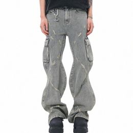 2000s Cyber Y2K Streetwear Flare Baggy Ripped Jeans Cargo Pants Men Clothing Straight Irregular Women Denim Trousers Ropa Hombre q9I5#