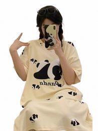 vibrant Breeze Women's Home Dr Plus Size Women's Stretchy Nightgown 3D Panda Printed Women's Knee Length Skirt 37uz#