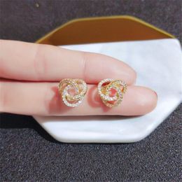 Ins Top Selling Stud Earrings Simple Fashion Jewellery 925 Sterling Silver& Gold Fill Pave White Sapphire CZ Diamond Gemstones Etern248T