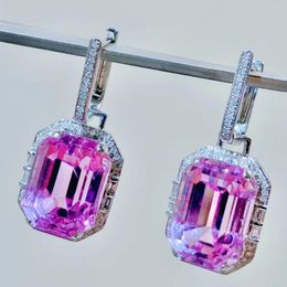 Dangle Earrings LR2024 Jewelry Solid 18K Gold Nature Kunzite 26.53ct Gemstones White Sapphires Female Drop For Women Fine