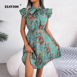Casual Dresses Lady Pleated Dress Summer Fashion Lace-up V Neck Sleeveless Elegant For Women INS Style Beach Party Vestidos