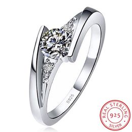 Original 100% Solid 925 Sterling Silver Ring For Women Engagement Wedding Ring 0 75Ct Cubic Zirconia Gift Ring Whole For Women315L
