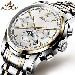 AESOP Man Automatic Mechanical Watch Men Luxury Gold Blue Men's Wristwatch Waterproof Male Clock Men Luminous Relogio Masculi242Q