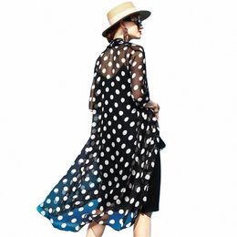 korean Summer Women Beach Chiff Jackets Elegant Jacket Lg Cardigan Coats Female Polka Dot Sunscreen Coat Chaqueta Mujer O3yk#