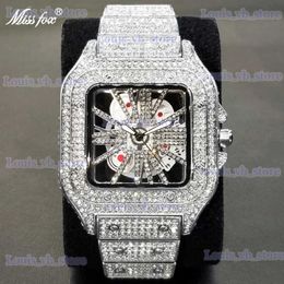 Other Watches Luxury Diamond Square For Men Fashion Hollow Iced Out Tanks Man Trendy Funny Bling Crytal Jewellery Clock Dropshipping T240329