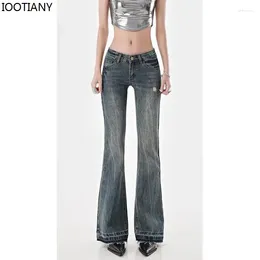 Women's Jeans Women Spring American High Street Spicy Girls Low Waist Vintage Y2k Design Sense Slim Fit Straight Tube Micro Flare Pants