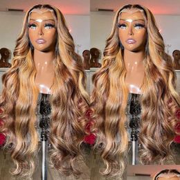 Lace Wigs Highlight Wig Human Hair 13X4 Frontal Colored For Women 30 Inch Honey Blonde Body Wave Front Drop Delivery Products Dhn3C