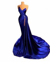 sexy mermaid V-neck backl sleevel side slit pleats and floor cocktail ball elegant ladies formal luxury evening dr F93j#