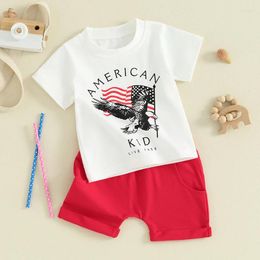 Clothing Sets Kids Baby Boys Summer Outfits Short Sleeve Letters Eagle Print T-shirt And Red Shorts Fashion Toddlers For 4th Of July