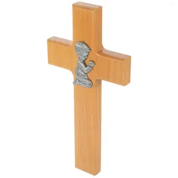 Decorative Figurines Wooden Cross Decor Handheld Craft Catholicism Wood Hanging