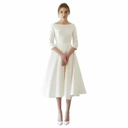 new Simple Wedding Dres Satin Tea length With Sleeve abendkleider matrimio vestidosde novia robe-de-mariee Direct China 11op#