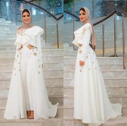 Long Sleeves Appliques Arabic Dresses Evening Formal Wear Long Sleeve Jumpsuits Prom Dress With Overskirts Cheap Women039s Pant2146931