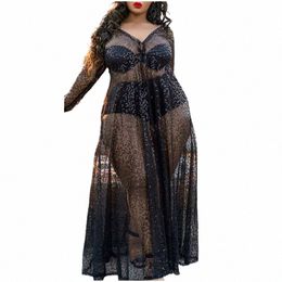 plus Size Sequined Lg Maxi Dres 4XL Summer See Through Red Sexy V Neck Transparent Floor Length Dr Club Party Robe Vestidos 64ZQ#