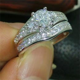 Vintage Promise Ring Set AAAAA Zircon 10KT White Gold Party Wedding band Rings for Women Bridal Engagement Jewellery Gift