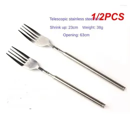 Forks 1/2PCS Stainless Steel Western Style BBQ Dinner Fruit Dessert Long Cutlery Extendable Fork Kitchen Tool