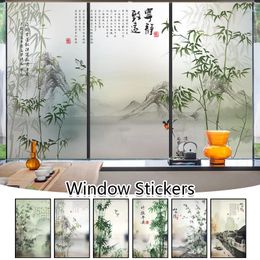 Window Stickers Chinese Style Bamboo Pattern Privacy Film Ink Painting Stained Static Cling Frosted Glass Films