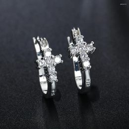 Stud Earrings 925 Sterling Silver Cross Ear Buckle Crystal Diamond For Women Party Jewelry Lady Trendsetter Christmas Gifts