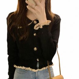 neploe Korean Cropped Cardigan Y2K Fi Sweaters Woman Sweater Ruffles Black White Cute Tops Fall 2023 Women Clothing N4tp#