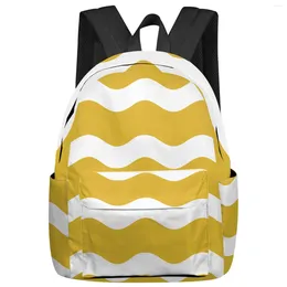 Backpack Yellow Ripple Stripes Waves Women Man Backpacks Waterproof Travel School For Student Boys Girls Laptop Bags Mochilas