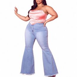 plus Size High Waist Spliced Flared Jeans Mom 4XL Women Comfortable Elastic Tight Fringe Hem Wide Leg Trousers Women Bell Bottom 39N5#