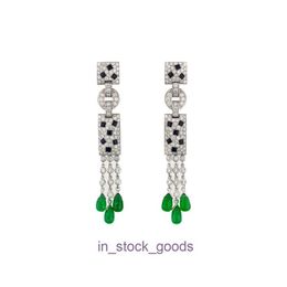 High luxury designer earring 925 silver high carbon diamond wood green/Carter Jaguar series Queen Moza earrings with pendant chain average Original 1:1 With Real Logo